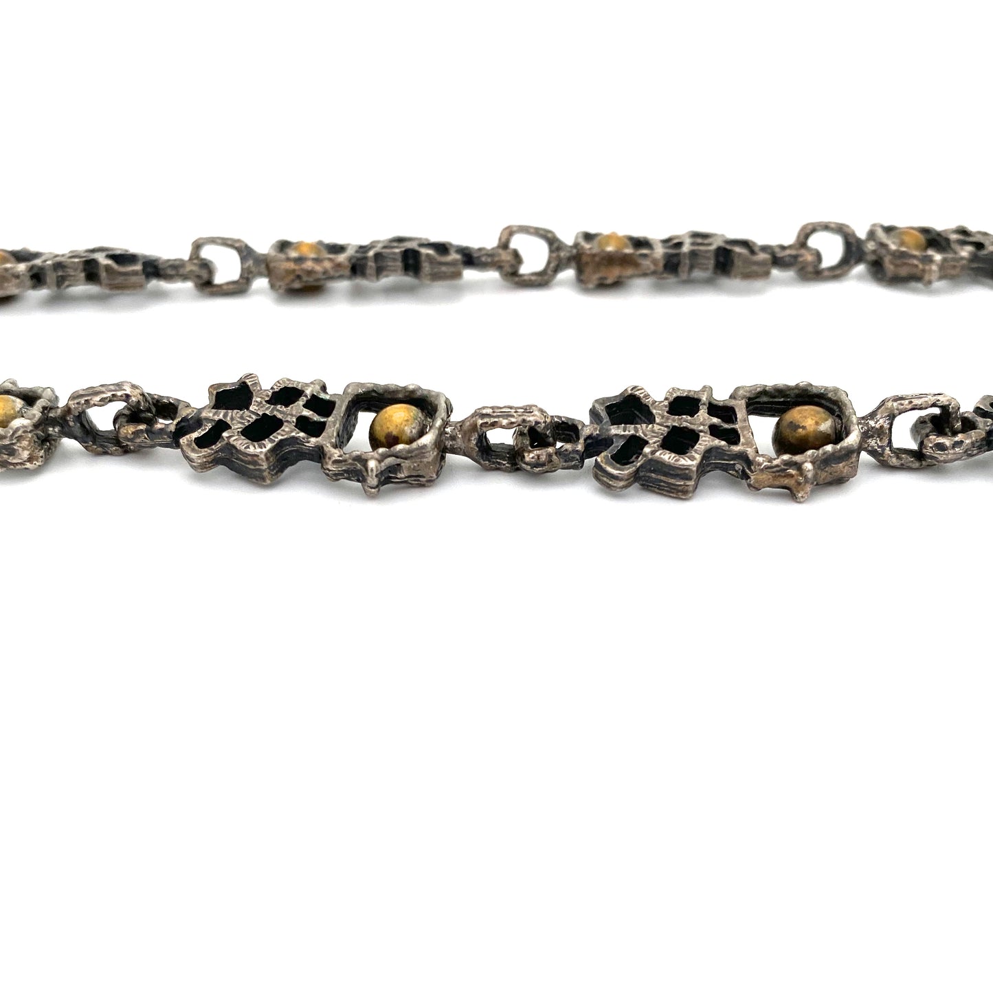 profile Guy Vidal Canada vintage brutalist pewter brass spheres long link chain necklace