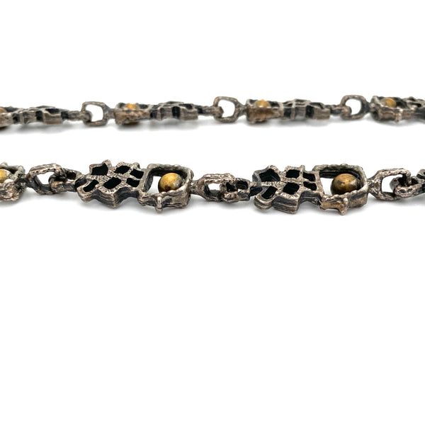 profile Guy Vidal Canada vintage brutalist pewter brass spheres long link chain necklace