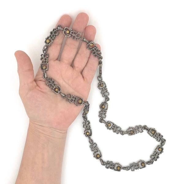 scale Guy Vidal Canada vintage brutalist pewter brass spheres long link chain necklace