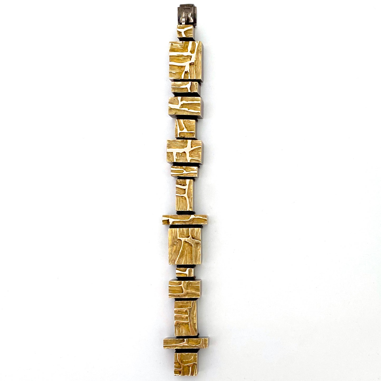 Hans Gehrig carved 18k gold & silver panel link bracelet ~ original box