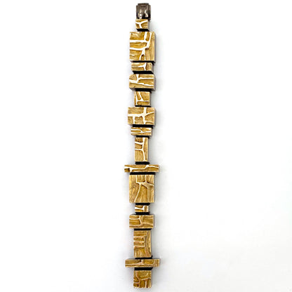 Hans Gehrig carved 18k gold & silver panel link bracelet ~ original box