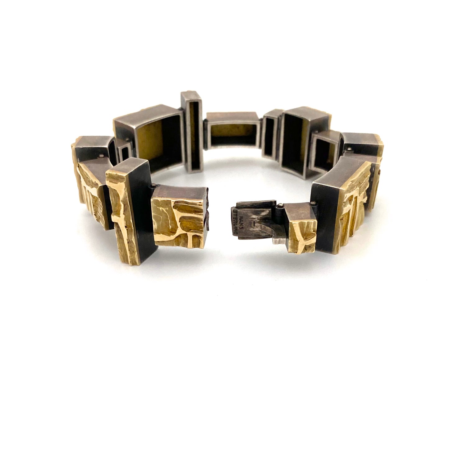 Hans Gehrig carved 18k gold & silver panel link bracelet ~ original box