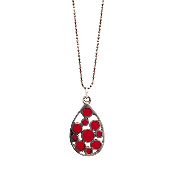 detail Bernard Chaudron Canada vintage silver red resin enamel pendant necklace Canadian Modernist jewelry design