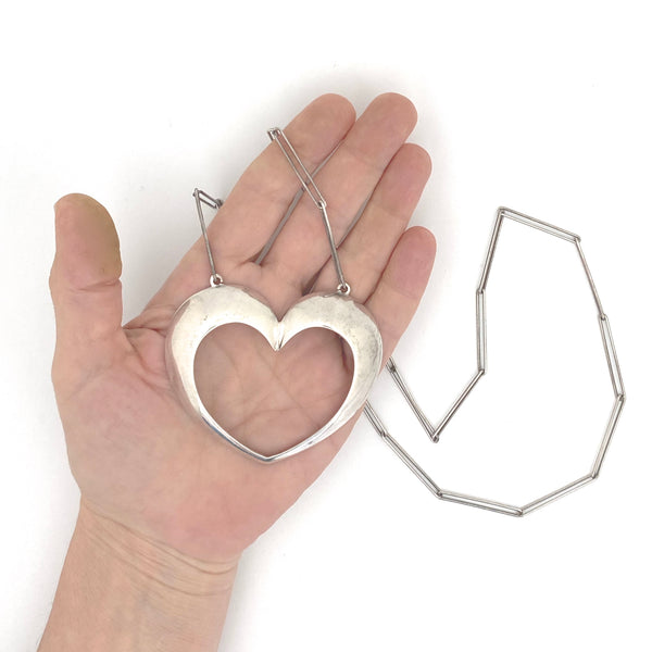 scale Bernhard Hertz Denmark vintage silver extra large heart pendant necklace Scandinavian Modernist jewelry design