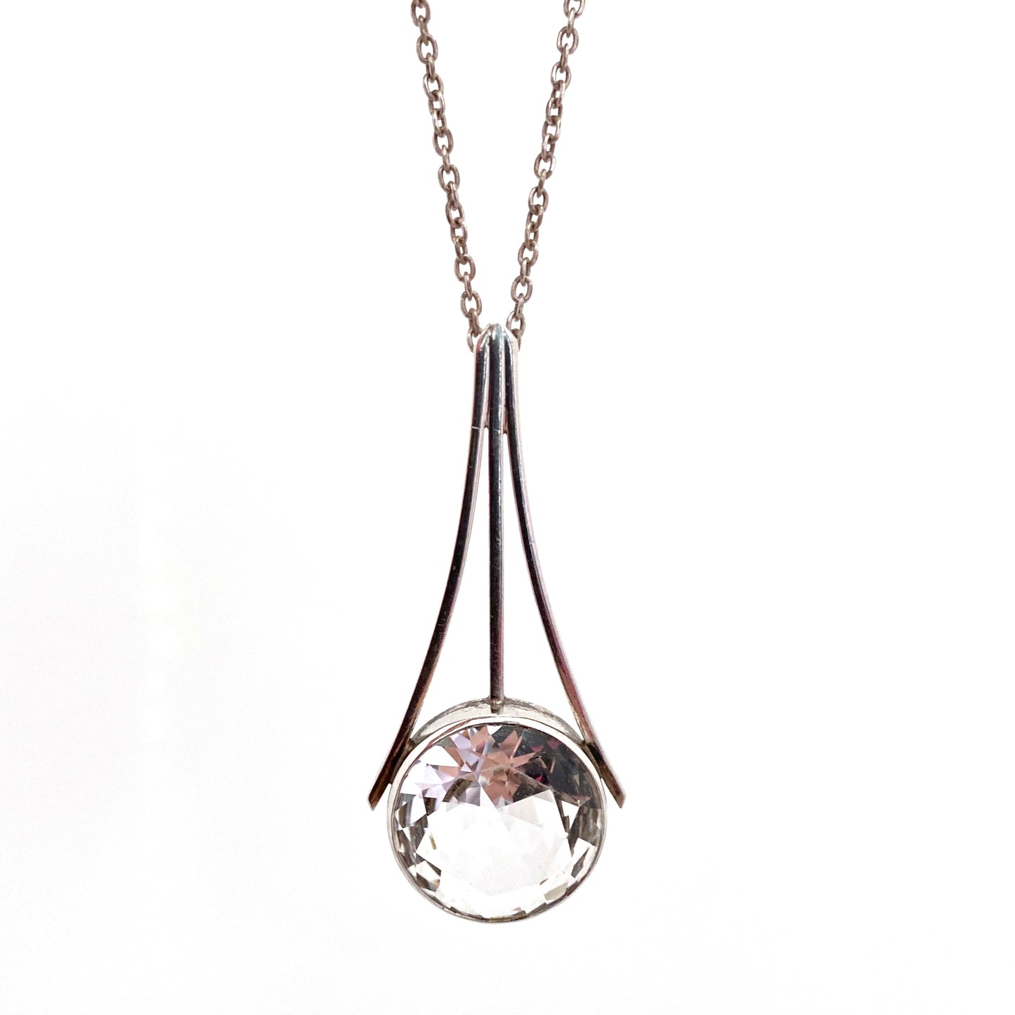 detail Randers Sølvvarefabrik Denmark vintage silver rock crystal large pendant necklace Scandinavian Modernist jewelry design
