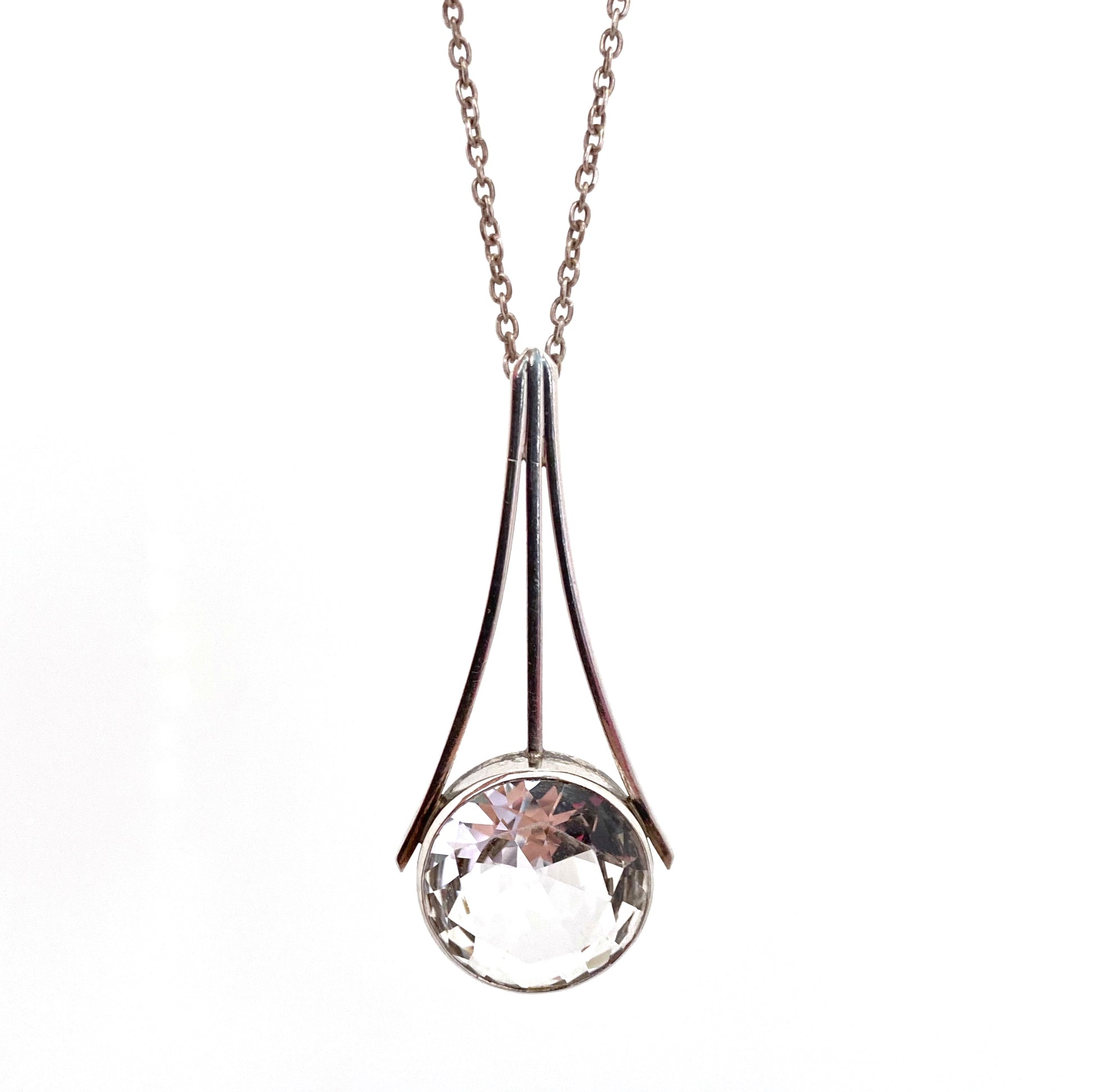 detail Randers Sølvvarefabrik Denmark vintage silver rock crystal large pendant necklace Scandinavian Modernist jewelry design