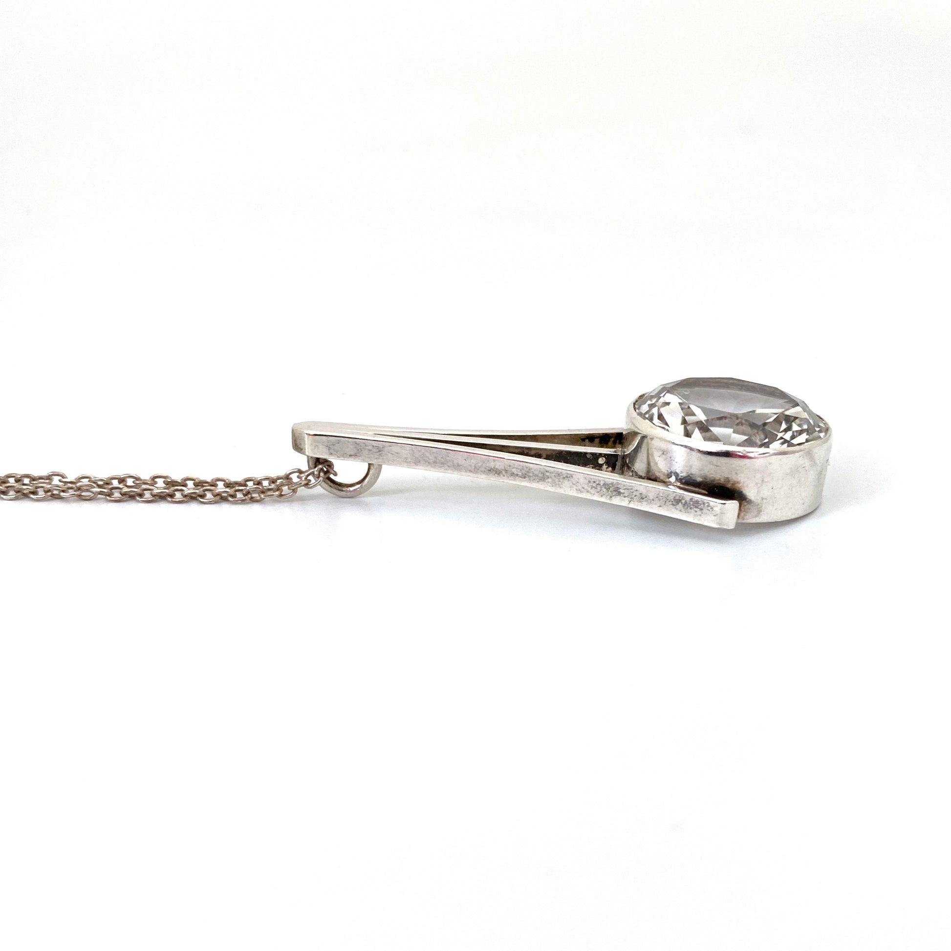 profile Randers Sølvvarefabrik Denmark vintage silver rock crystal large pendant necklace Scandinavian Modernist jewelry design