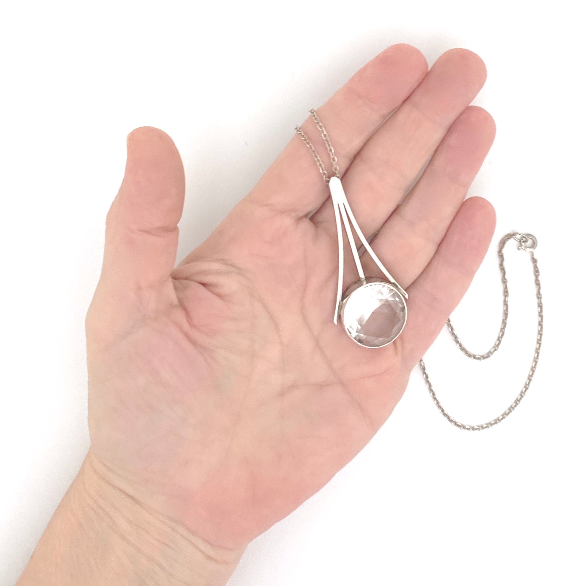 scale Randers Sølvvarefabrik Denmark vintage silver rock crystal large pendant necklace Scandinavian Modernist jewelry design