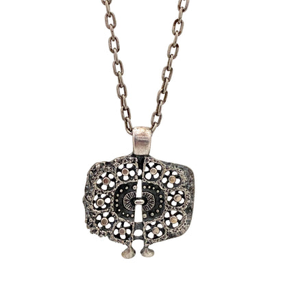 detail Guy Vidal Canada vintage brutalist pewter openwork pendant necklace Canadian jewelry design