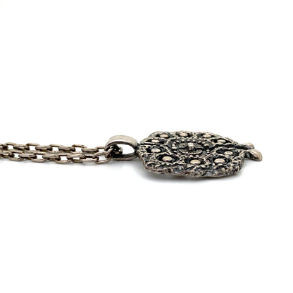 profile Guy Vidal Canada vintage brutalist pewter openwork pendant necklace Canadian jewelry design