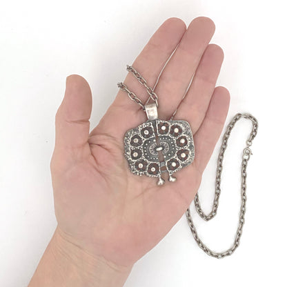 scale Guy Vidal Canada vintage brutalist pewter openwork pendant necklace Canadian jewelry design