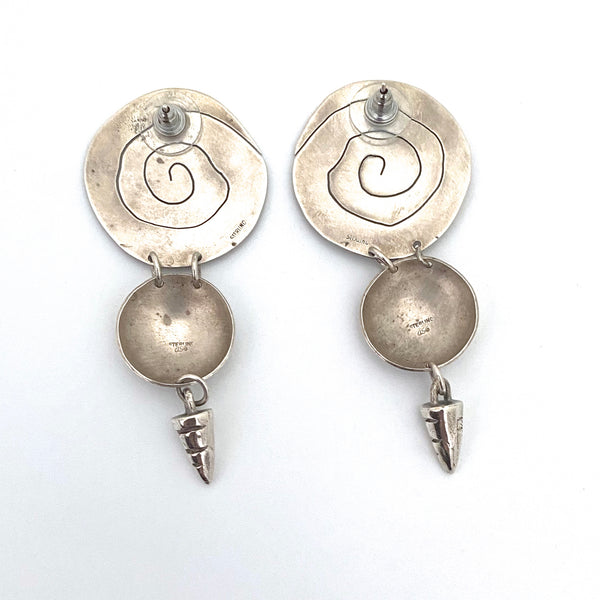 Anne Sportun long postmodern silver drop earrings ~ for pierced ears