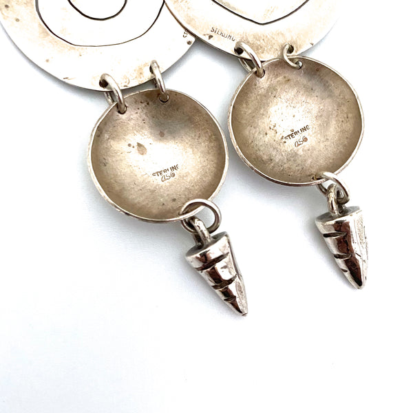 Anne Sportun long postmodern silver drop earrings ~ for pierced ears