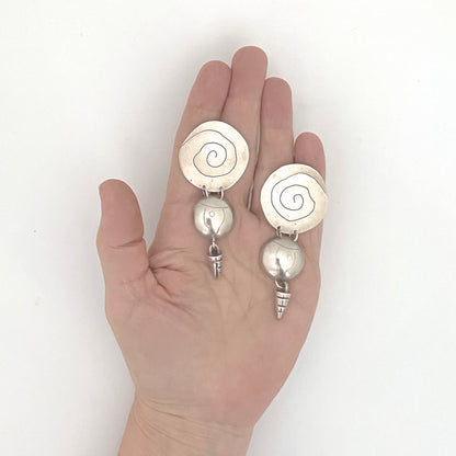 scale Anne Sportun Canada vintage silver long kinetic drop earrings postmodern jewelry design
