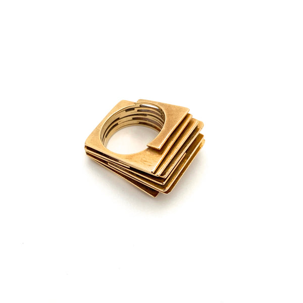 detail vintage heavy 18k gold layered ring attr Walter Schluep Canada Modernist jewelry design