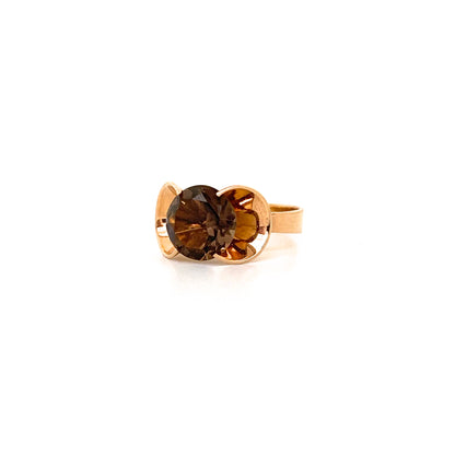 detail Elis Kauppi Kupittaan Kulta Finland vintage 14k gold smoky quartz ring Scandinavian Modernist jewelry design
