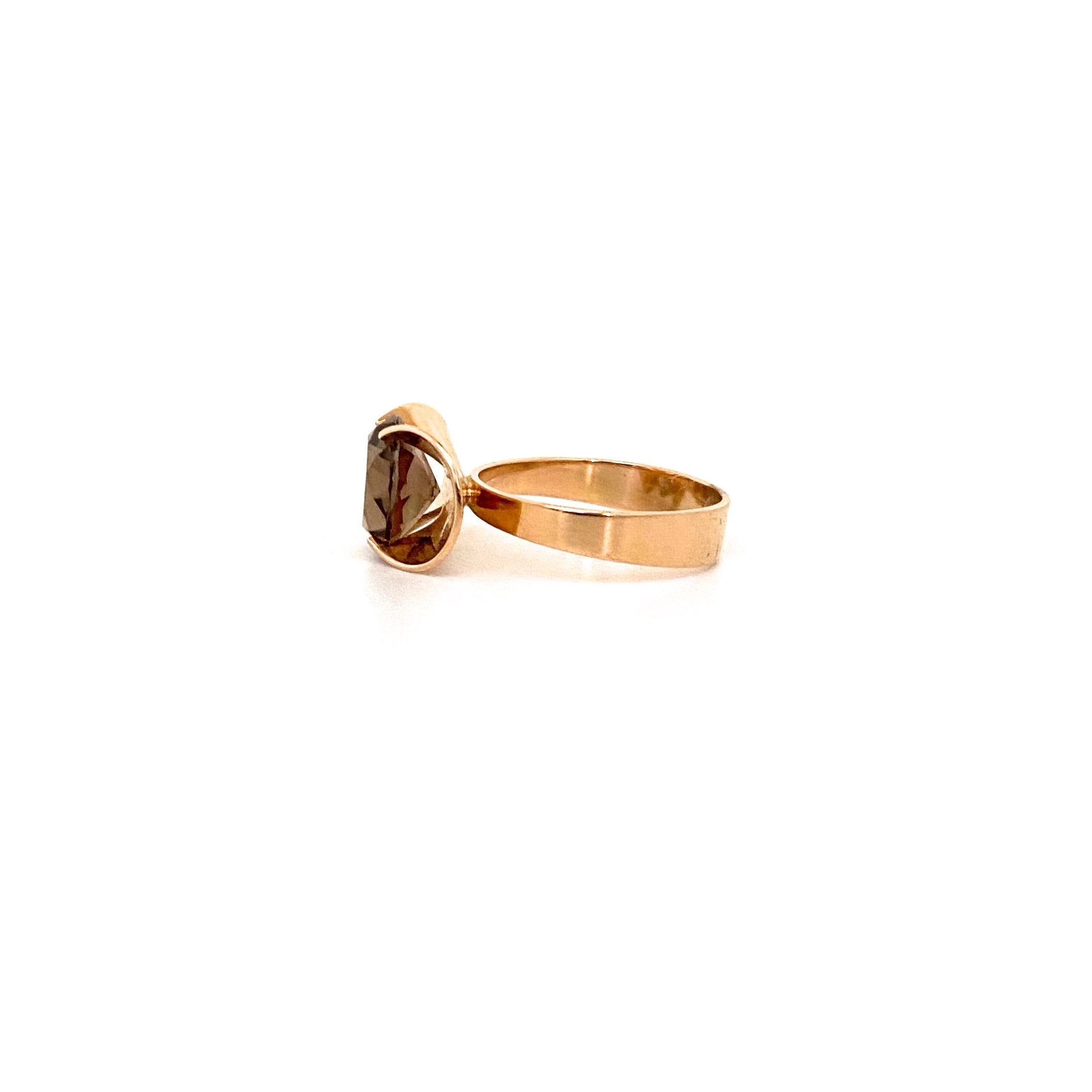 profile Elis Kauppi Kupittaan Kulta Finland vintage 14k gold smoky quartz ring Scandinavian Modernist jewelry design