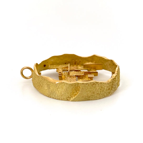 profile Hans Gehrig Canada vintage 18k gold large sculptural pendant Modernist jewelry design