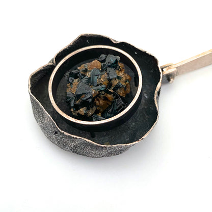 detail Hans Gehrig Canada vintage silver blue tourmaline large pendant for necklace Modernist jewelry design