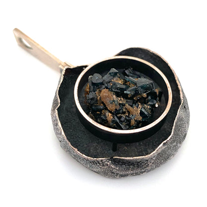 Hans Gehrig large textured silver & blue tourmaline pendant ~ original box