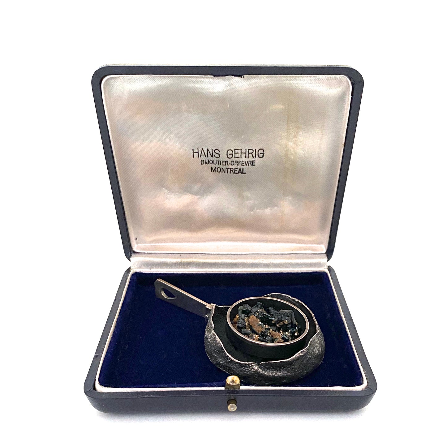 Hans Gehrig large textured silver & blue tourmaline pendant ~ original box