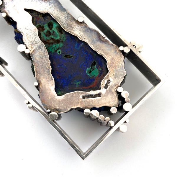 Hans Gehrig *extra* large silver & azurite malachite pendant ~ original box