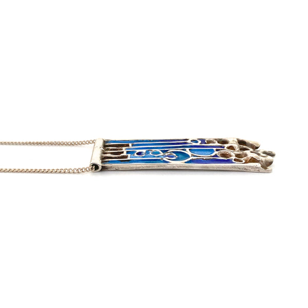 profile Norman Grant Scotland vintage silver enamel pendant necklace Modernist jewelry design