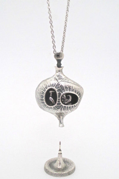 detail Guy Vidal Canada vintage brutalist pewter very rare sculpture necklace original box
