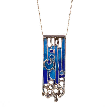 detail Norman Grant Scotland vintage silver enamel pendant necklace Modernist jewelry design