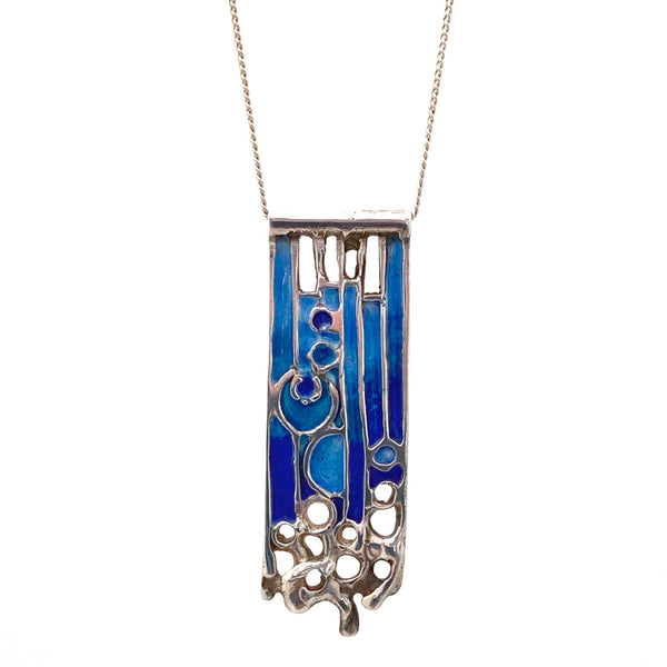 detail Norman Grant Scotland vintage silver enamel pendant necklace Modernist jewelry design