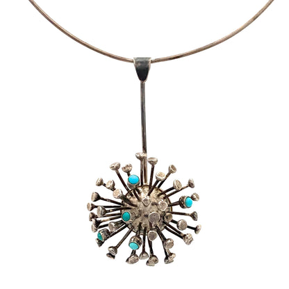 detail Jane Wiberg Denmark large vintage silver turquoise sputnik pendant choker necklace Scandinavian Modernist jewelry design