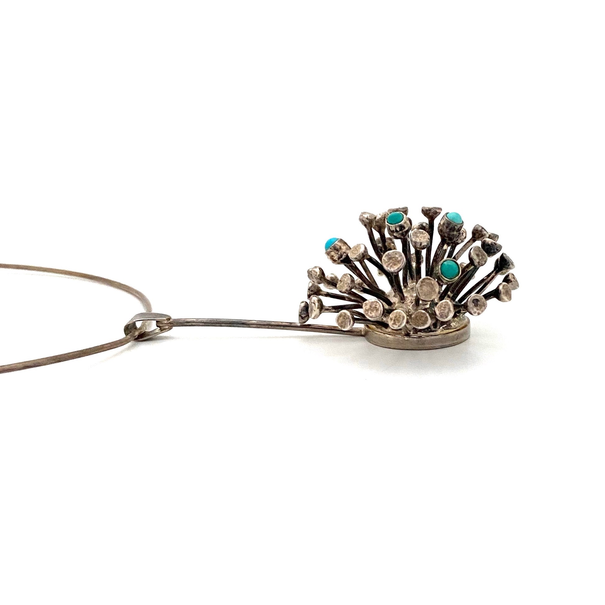 profile Jane Wiberg Denmark large vintage silver turquoise sputnik pendant choker necklace Scandinavian Modernist jewelry design