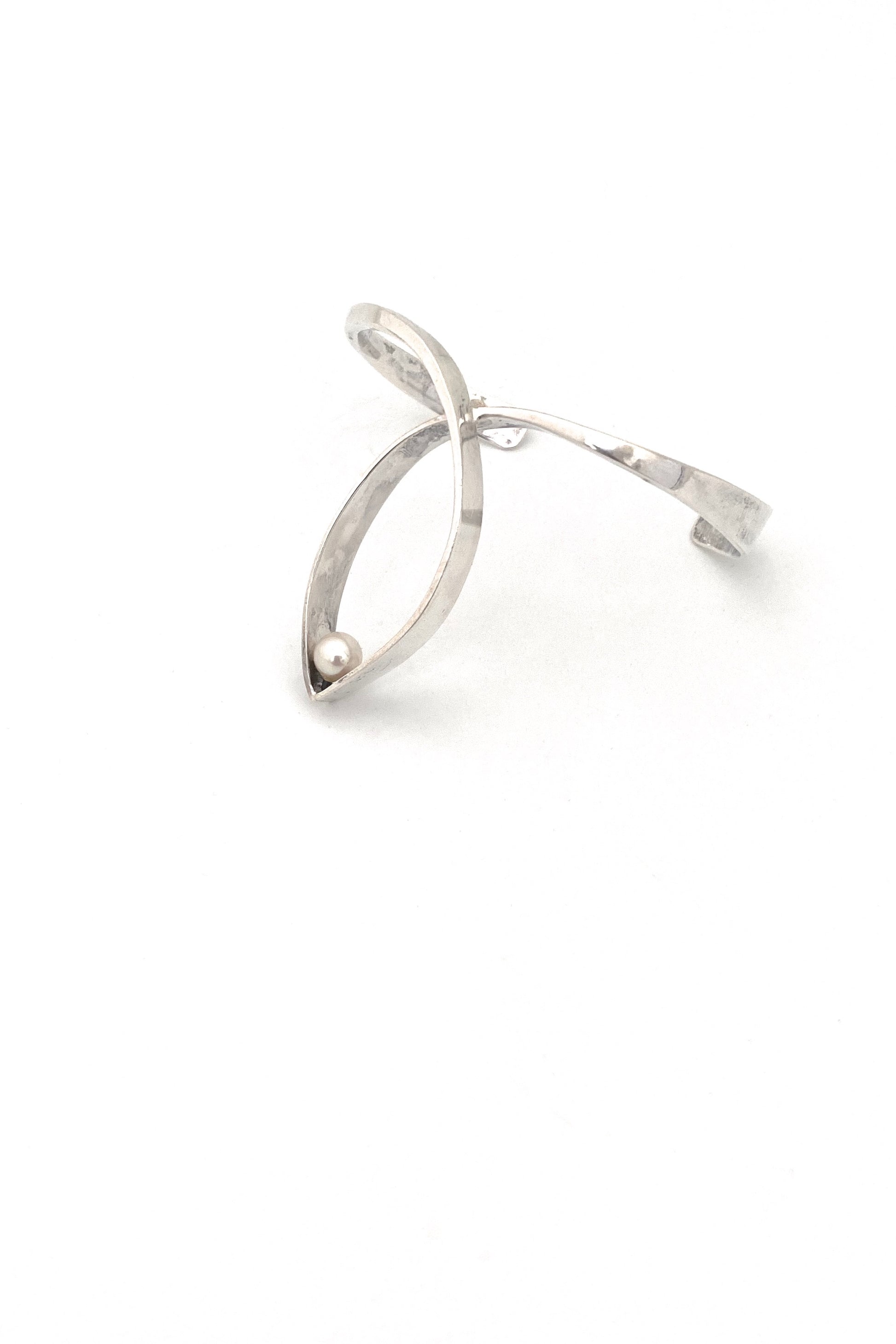 Jean Lasnier USA vintage silver pearl cuff bracelet American Modernist jewelry design