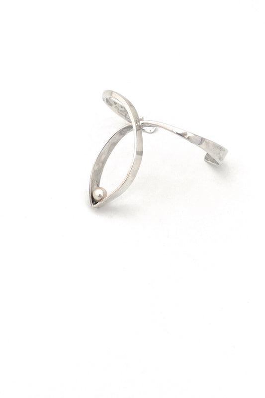 Jean Lasnier USA vintage silver pearl cuff bracelet American Modernist jewelry design