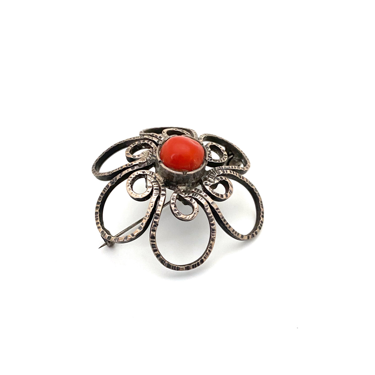 detail Jerzy and Jadwiga Zaremsky Poland vintage silver coral brooch Polish Modernist jewelry design