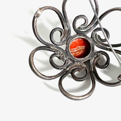 Jerzy and Jadwiga Zaremsky silver and coral brooch