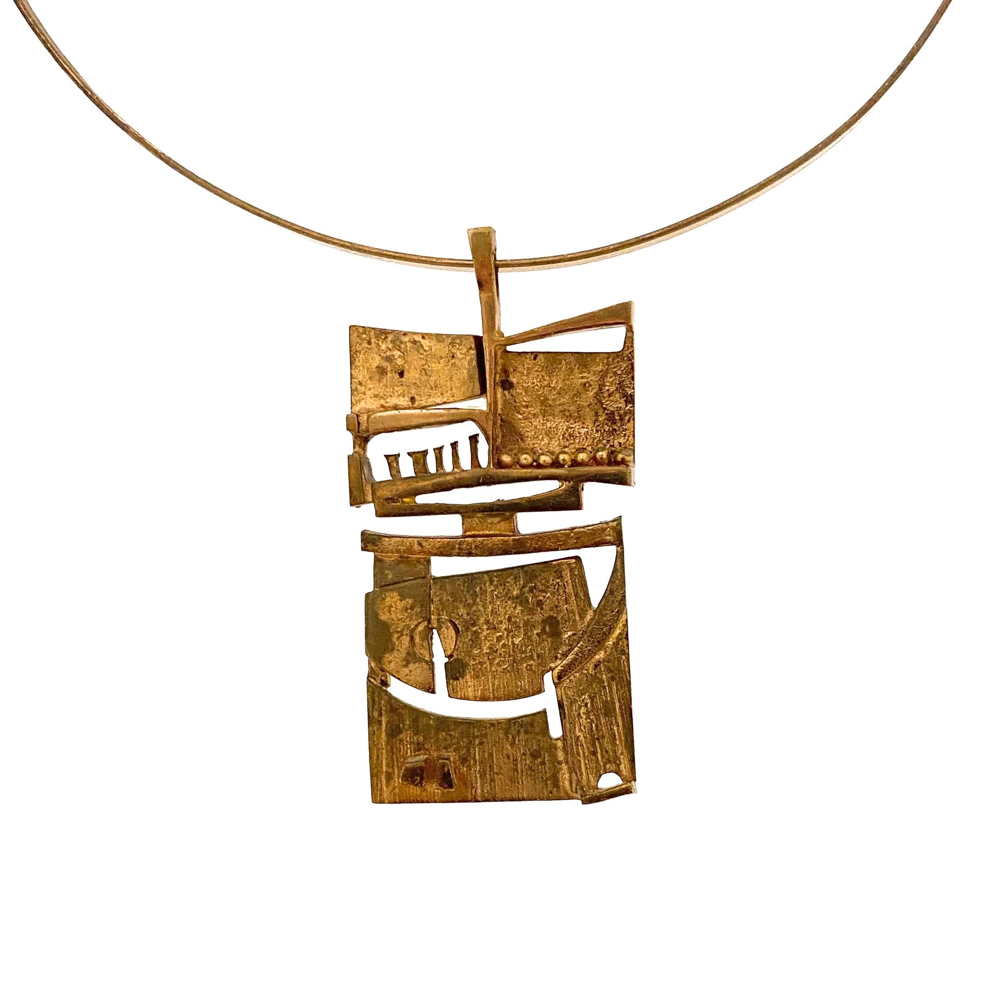 detail Jorma Laine Finland vintage sculptural bronze pendant necklace Scandinavian Modernist jewelry design