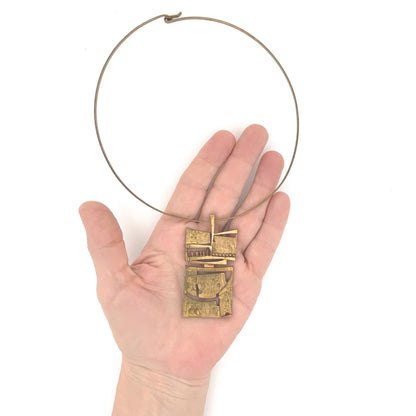 scale Jorma Laine Finland vintage sculptural bronze pendant necklace Scandinavian Modernist jewelry design