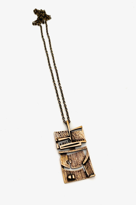 Jorma Laine Finland vintage bronze sculptural pendant necklace Scandinavian Modernist jewelry design