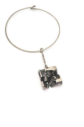 Jorma Laine Finland vintage silver brutalist kinetic pendant choker necklace 1971 Scandinavian Modernist jewelry design