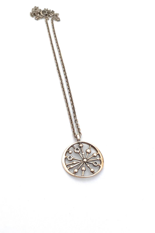 Jorma Laine Kultateollisuus Finland vintage silver starburst pendant necklace 1974 Scandinavian Modernist jewelry design