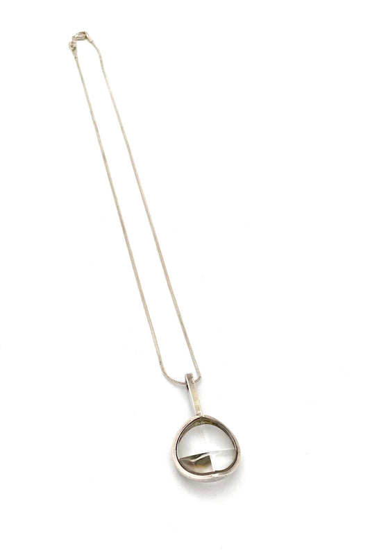 Jorma Laine Turun Hopea Finland vintage silver rock crystal pendant necklace 1973 Scandinavian Modernist jewelry design