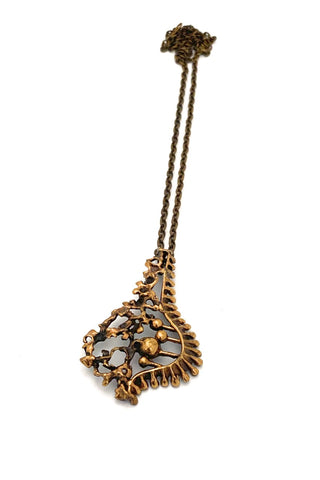 Valo Koru vintage bronze brutalist pendant necklace Jorma Valo Scandinavian Modernist jewelry design