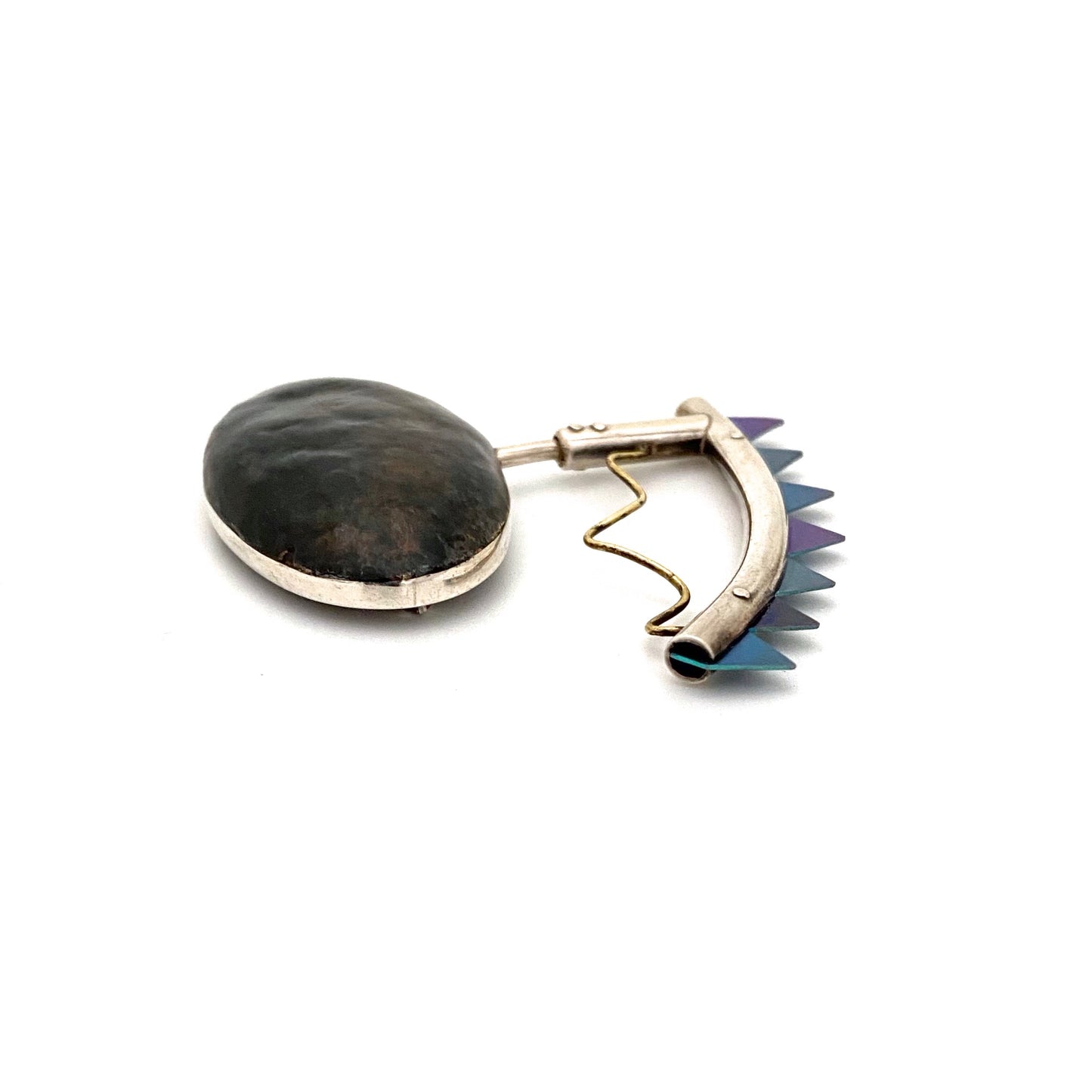 Josee Desjardins large postmodern silver, titanium & copper brooch ~ signed