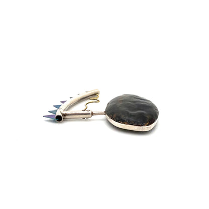 Josee Desjardins large postmodern silver, titanium & copper brooch ~ signed