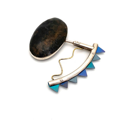 Josee Desjardins large postmodern silver, titanium & copper brooch ~ signed
