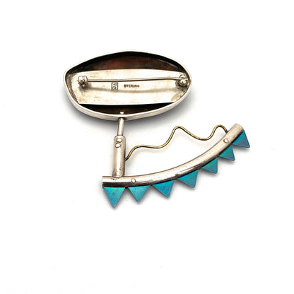 Josee Desjardins large postmodern silver, titanium & copper brooch ~ signed