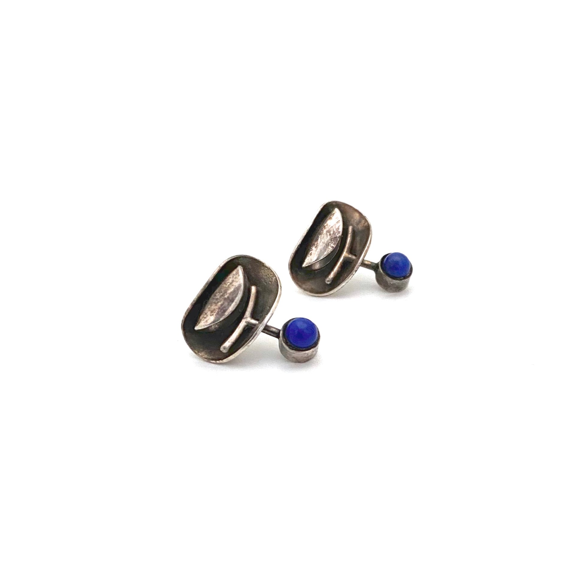 detail Juhls Norway vintage silver lapis kinetic earrings Scandinavian Modernist jewelry design