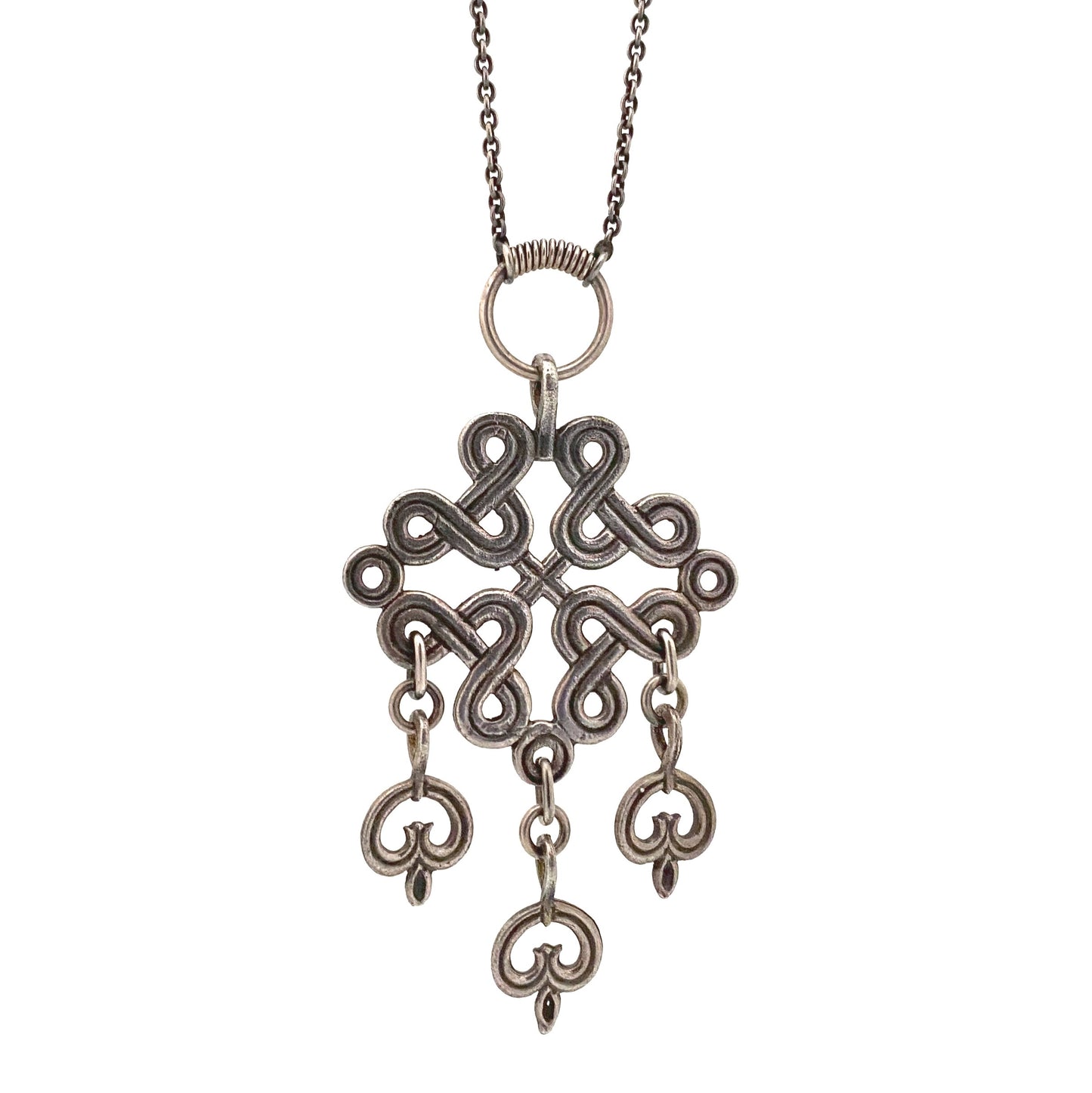 detail Kalevala Koru Finland vintage silver kinetic pendant necklace 1970 Scandinavian jewelry design