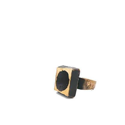 Karl Laine brutalist bronze ring ~ original wood box